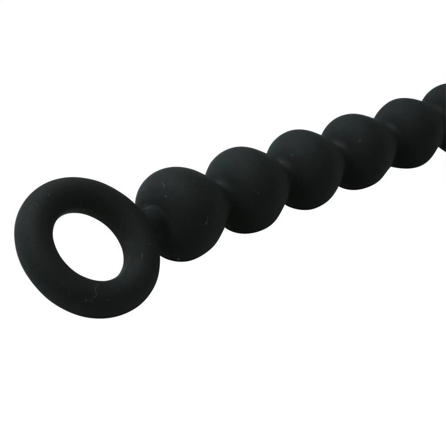 Sex & Mischief Black Silicone Anal Beads by Sportsheets, additional angle view