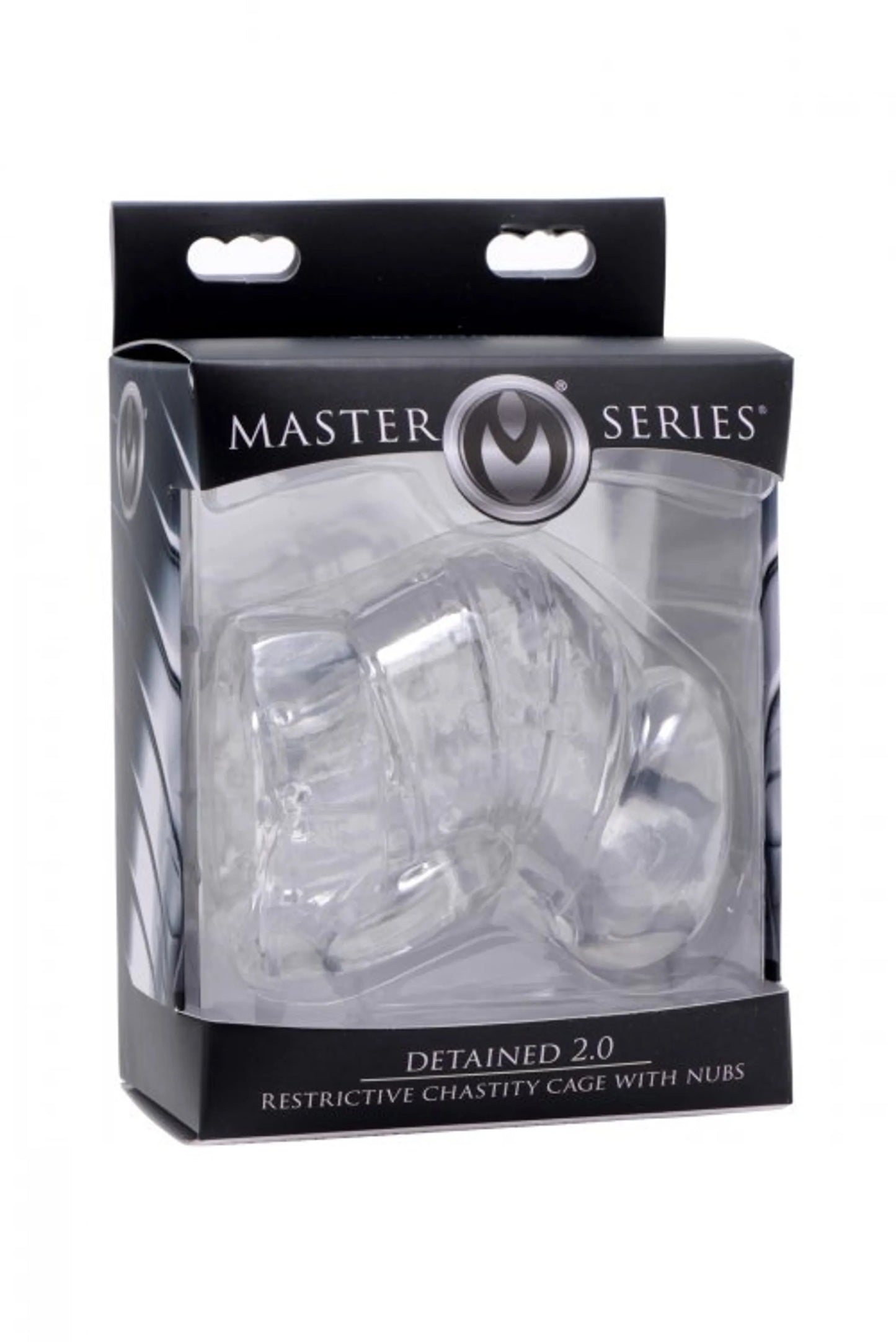 Master Series Detained 2.0 Restrictive Chastity Cage with nubs, additional angle view