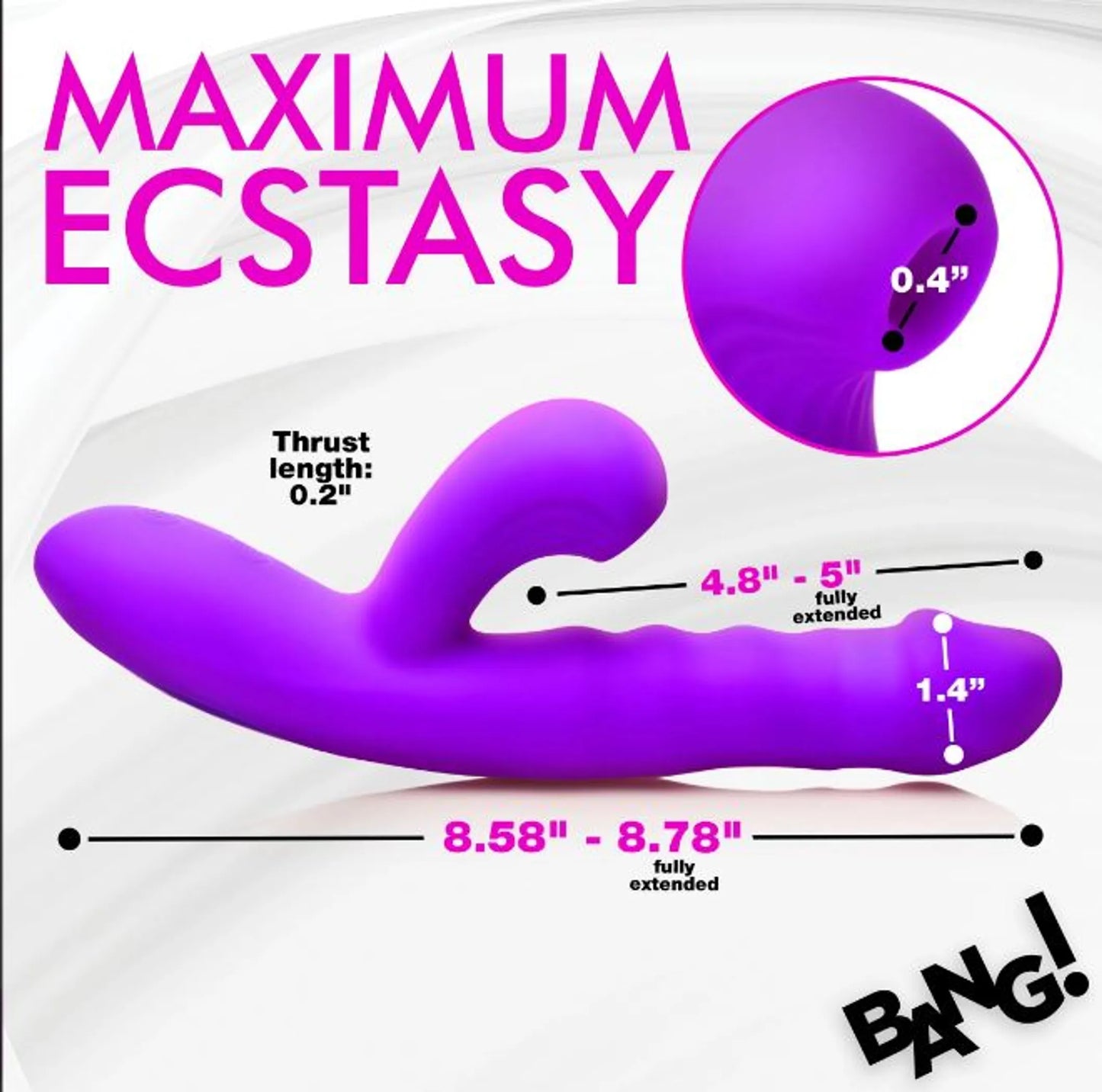 Thrusting & Sucking Rabbit Vibrator in purple by XR Brands, additional angle view