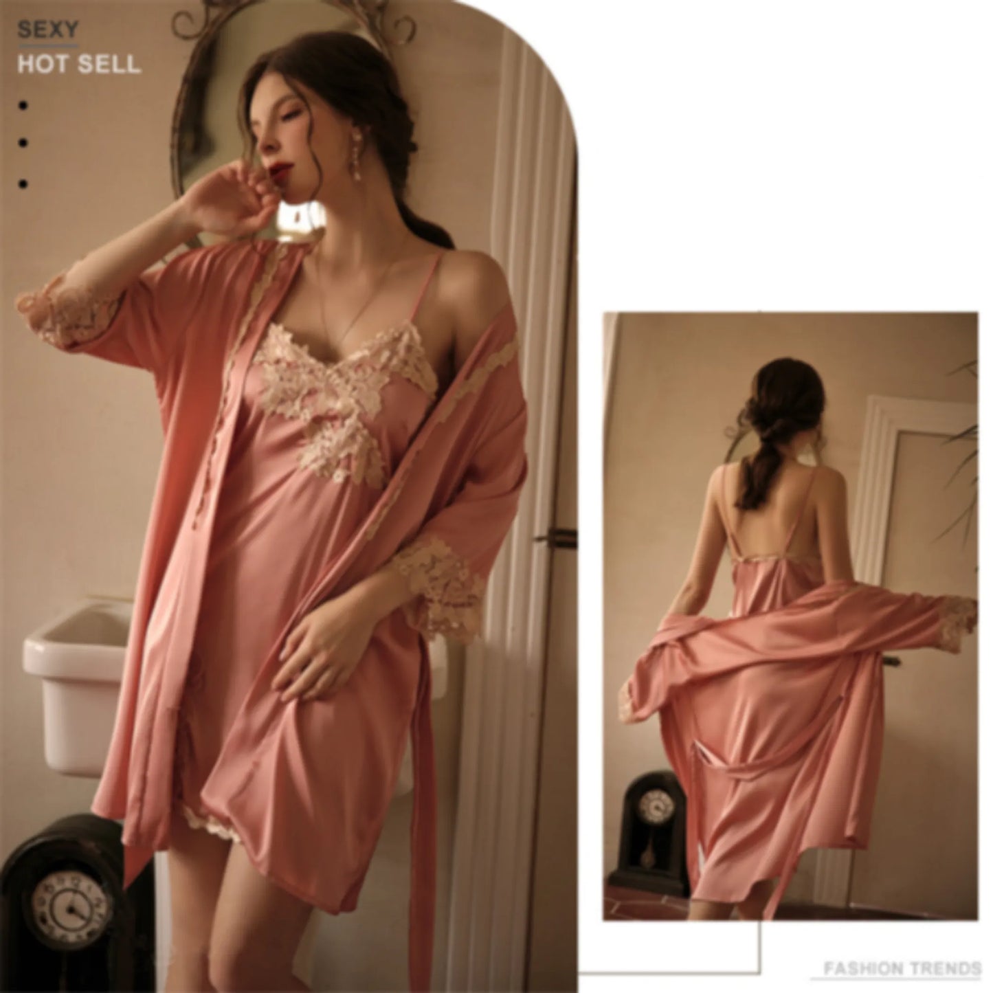 Vintage Silky Lace Lingerie (3 Piece Set)