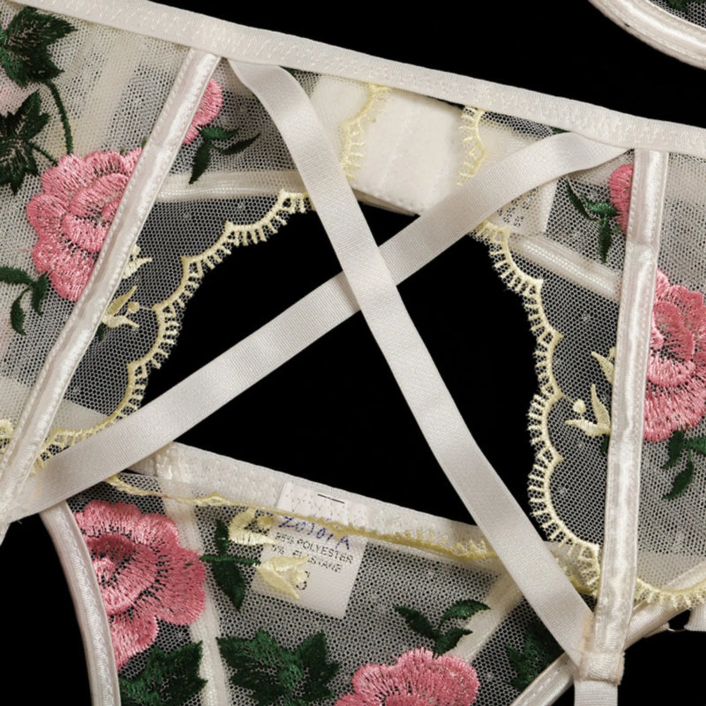 Sexy Bridal Mesh Embroidery Lingerie (3 Piece Set)