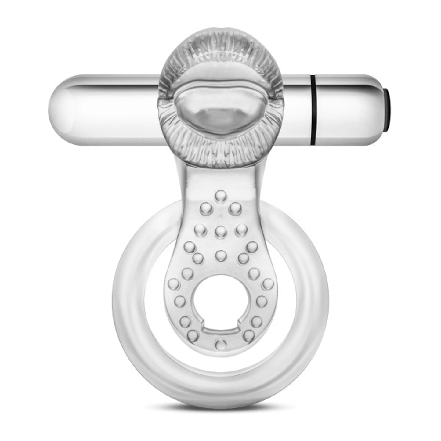 Blush Stay Hard vibrating tongue ring cock ring in clear, product photo