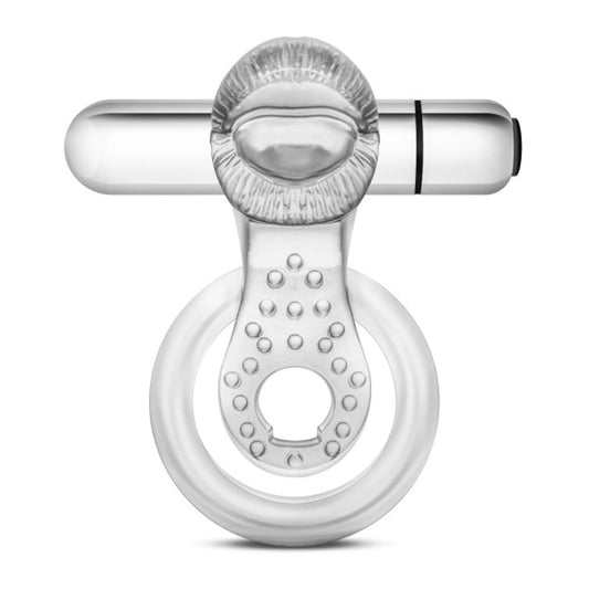 Blush Stay Hard vibrating tongue ring cock ring in clear, product photo
