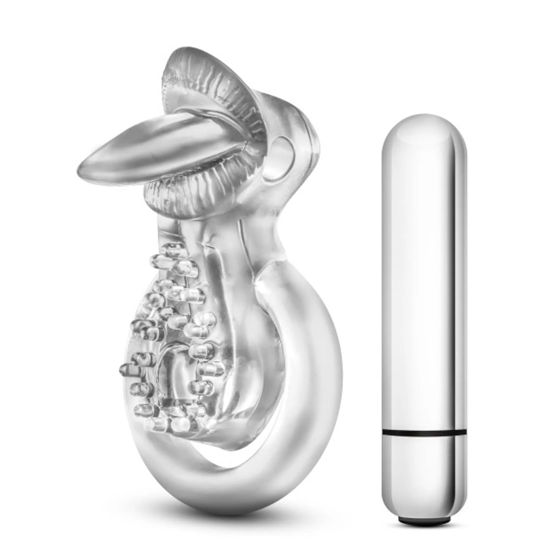 Blush Stay Hard vibrating tongue ring cock ring in clear, product photo