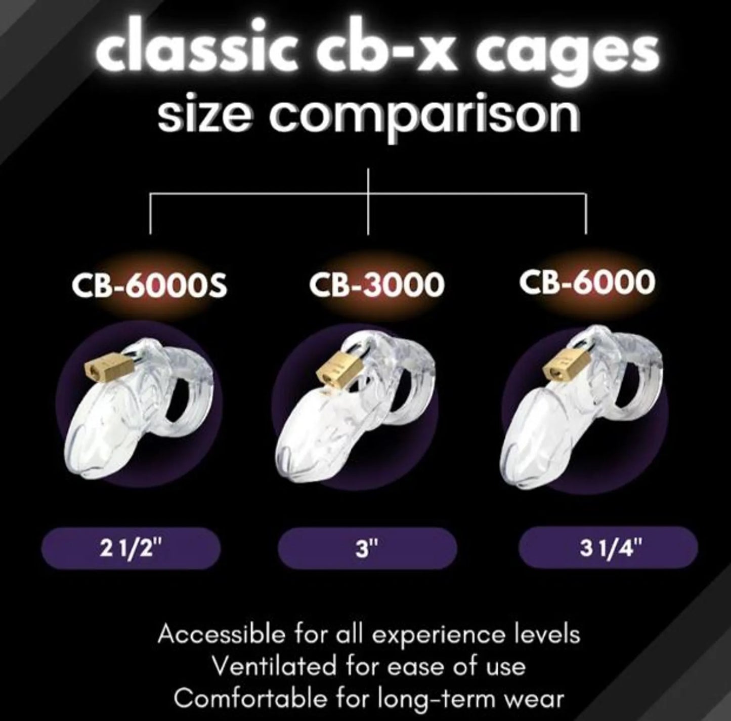 CB-6000 Glow-in-the-Dark Chastity Cage Kit with 3.25 in cage, product photo