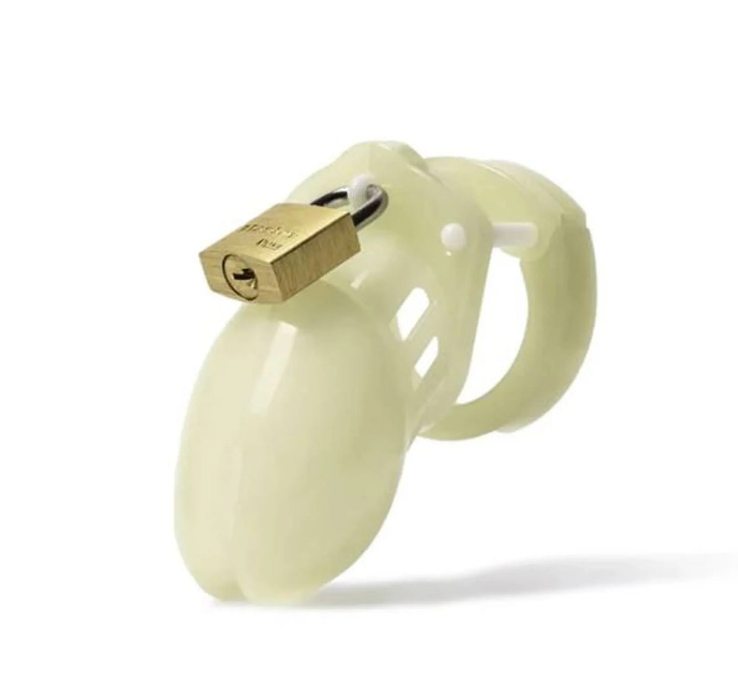 CB-6000S Glow-in-the-Dark Chastity Cage Kit by CB-X, close-up detail view