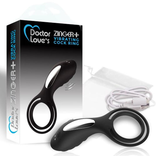 Doctor Love Zinger+ vibrating rechargeable cock ring in black, product photo
