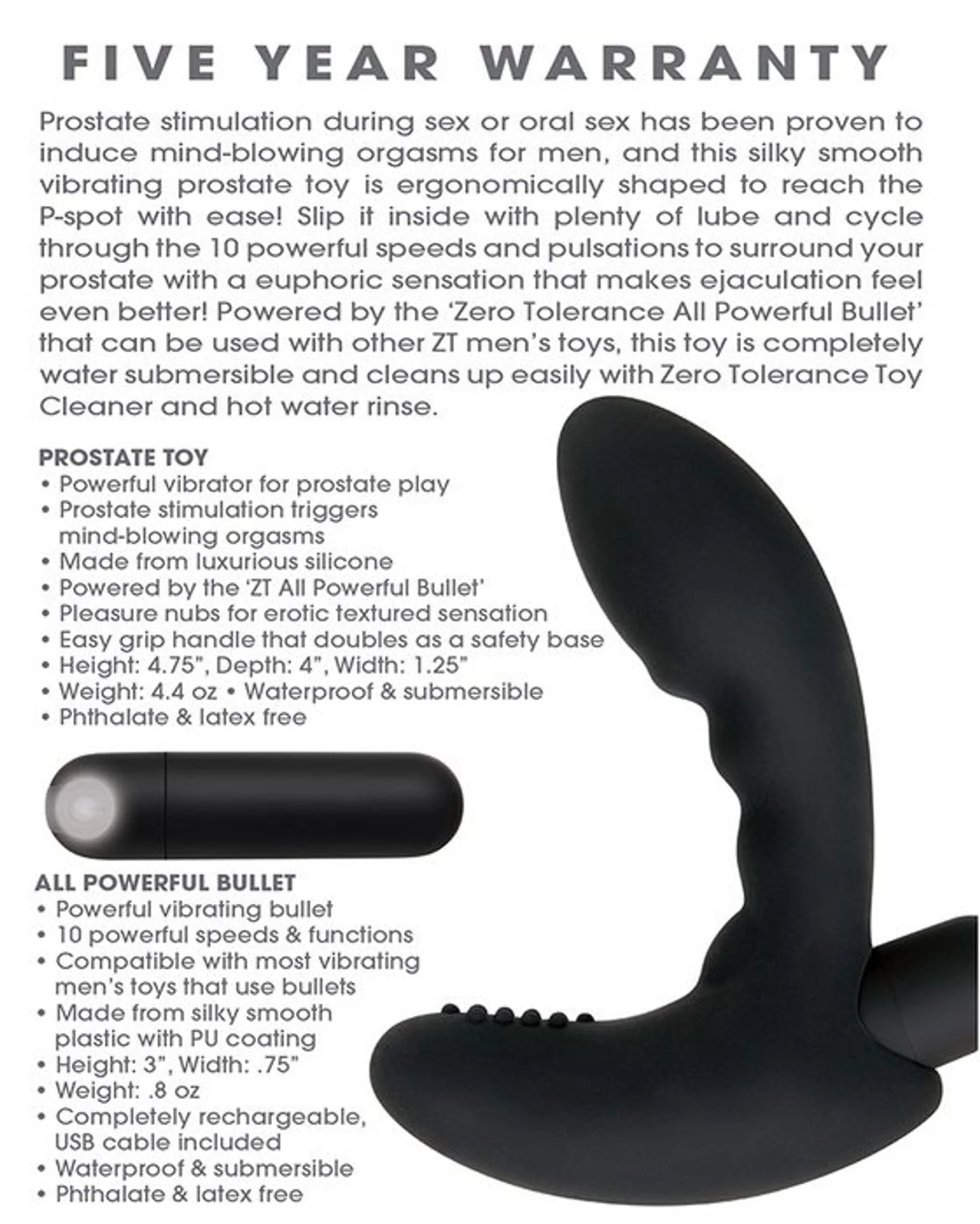 Zero Tolerance Eternal P-Spot prostate massager in black, product photo