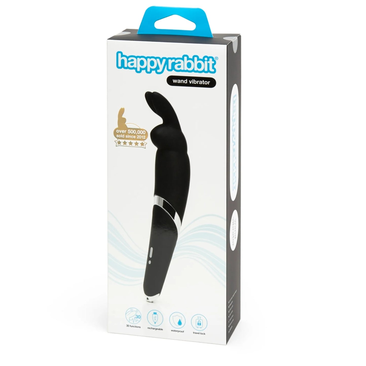 Happy Rabbit Rechargeable Wand Vibrator in black by Lovehoney, additional angle view