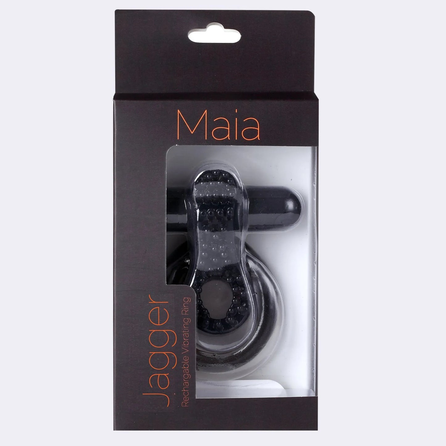 Jagger Rechargeable Vibrating Cock Ring with black sleeve by Maia Toys, additional angle view