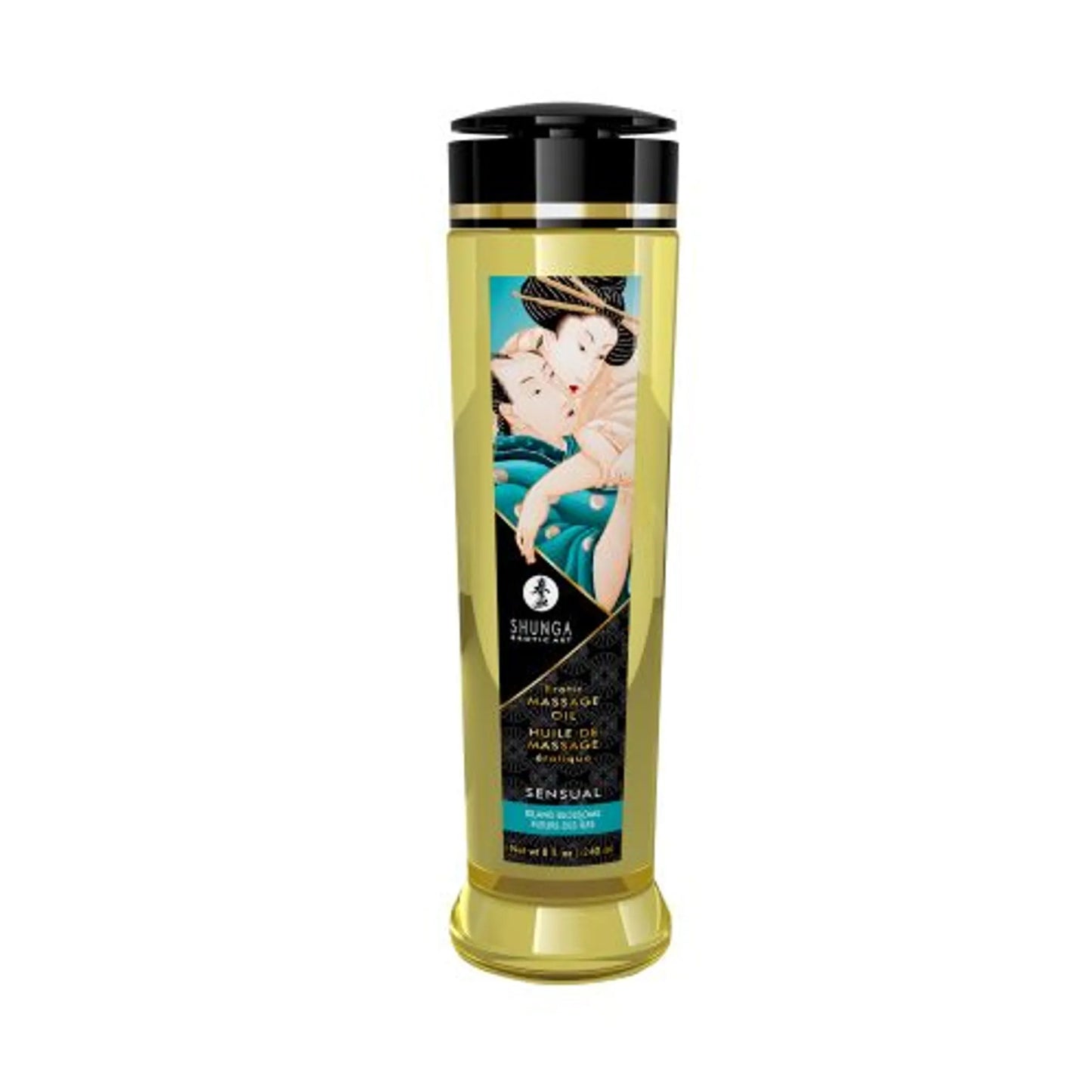 Shunga sensual massage oil, Island Blossoms scent, 8 oz bottle, product photo