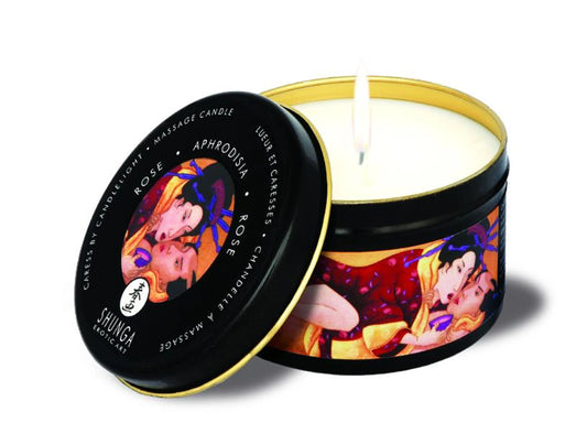 Shunga Aphrodisia rose massage candle, 5.7 oz tin, product photo