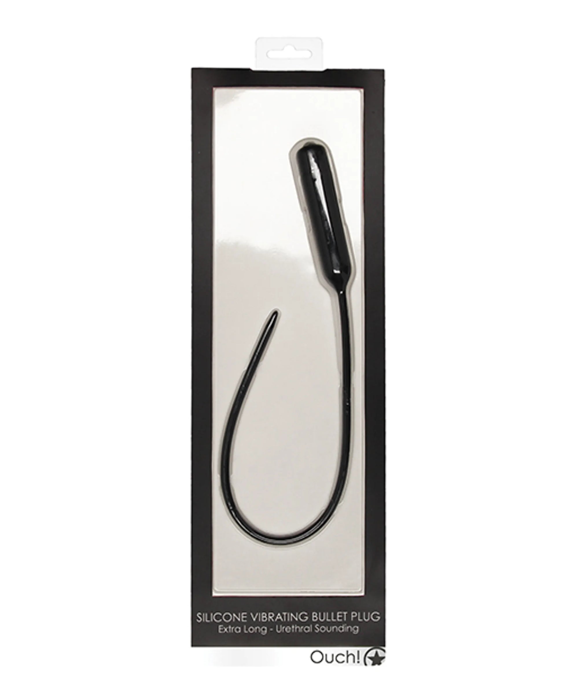 Ouch! Silicone Vibrating Urethral Sounding Plug in black, extra long, product photo