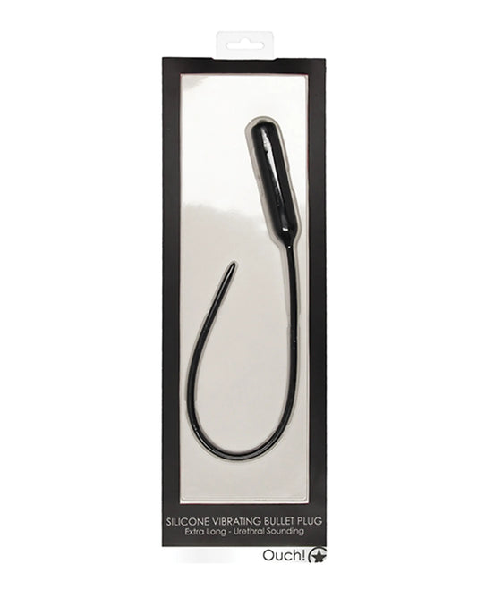 Ouch! Silicone Vibrating Urethral Sounding Plug in black, extra long, product photo