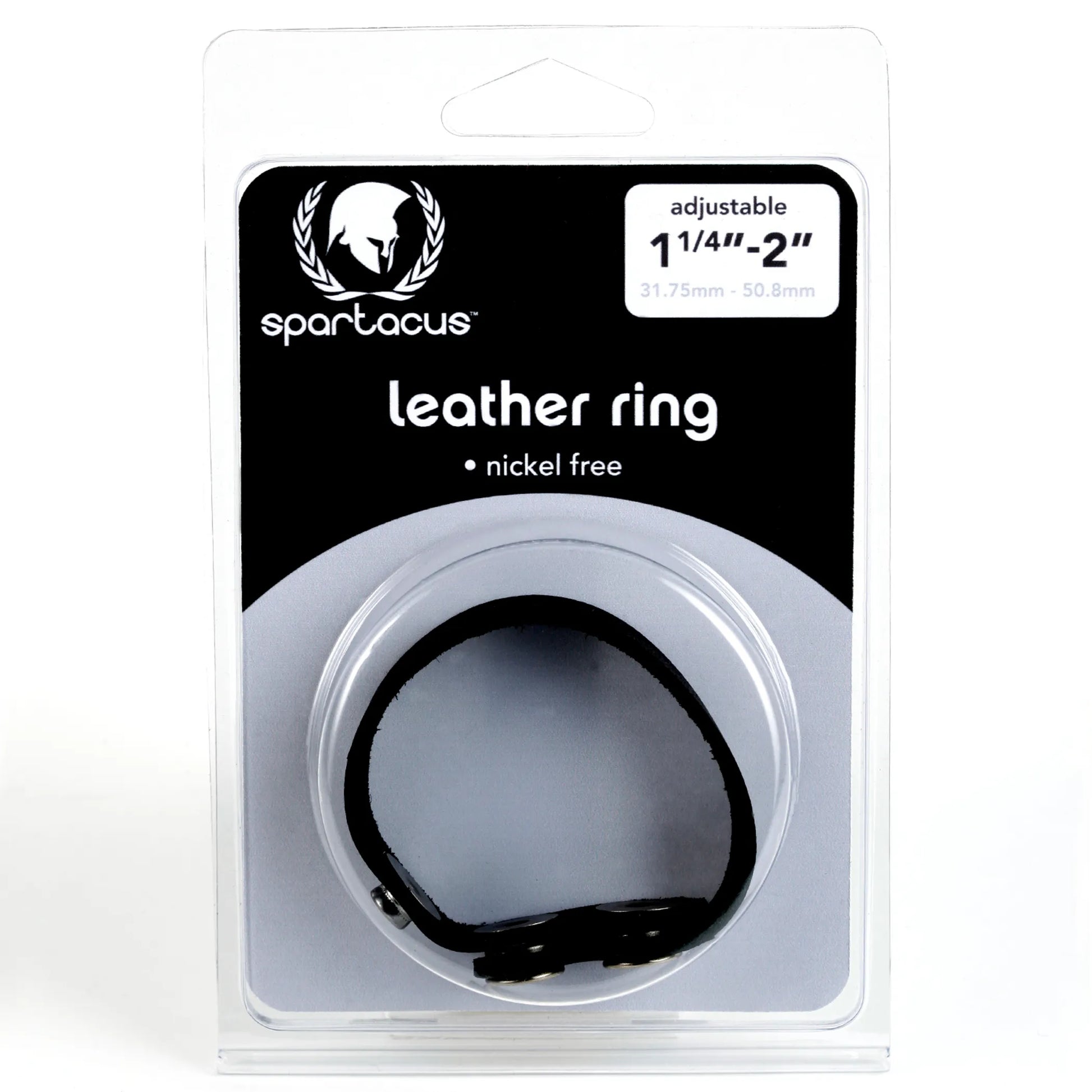 Spartacus nickel-free leather cock ring, close-up detail view