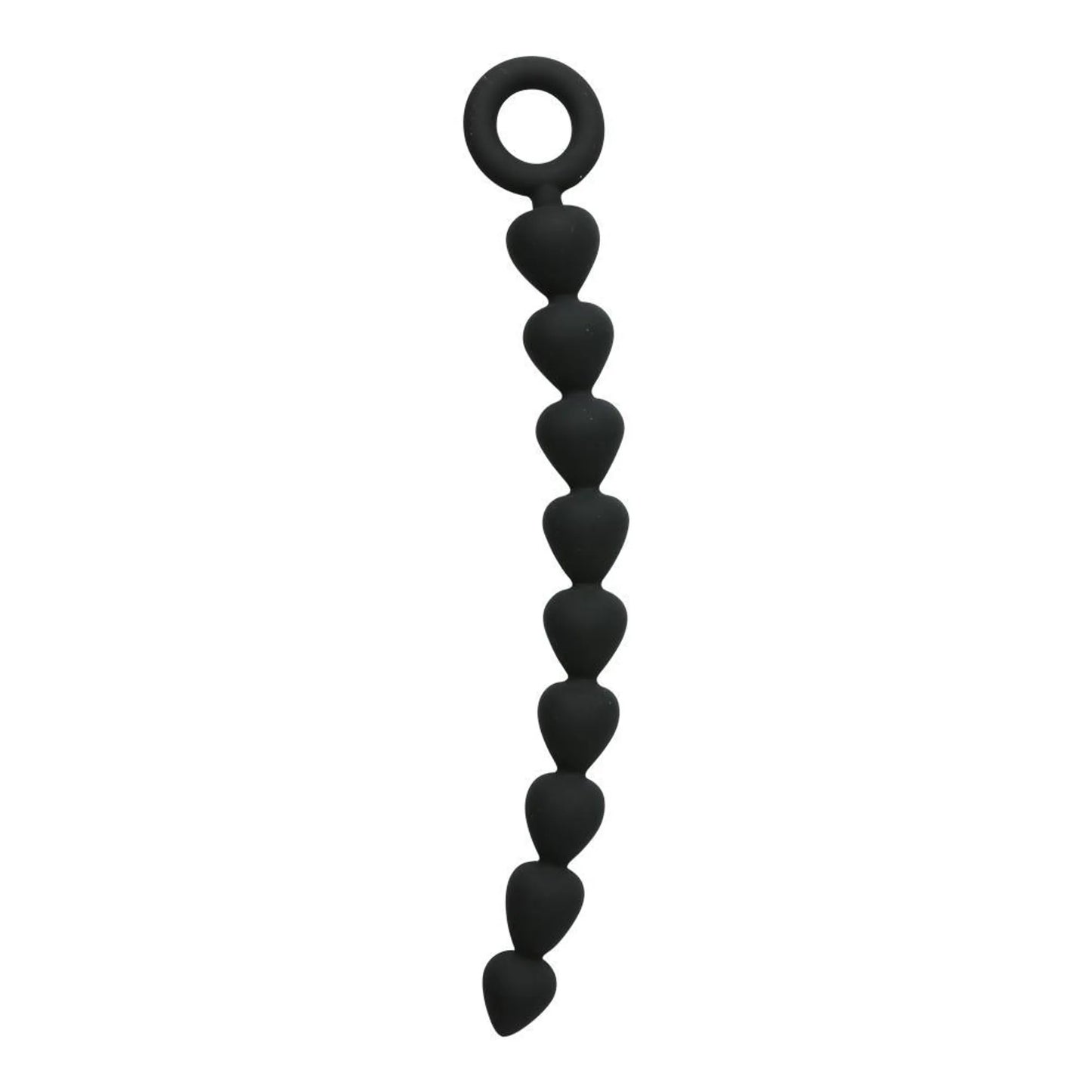 Sex & Mischief Black Silicone Anal Beads by Sportsheets, close-up detail view