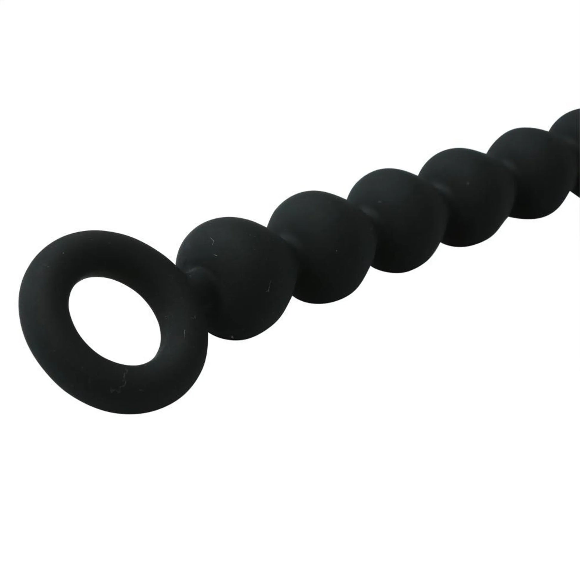 Sex & Mischief Black Silicone Anal Beads by Sportsheets, additional angle view