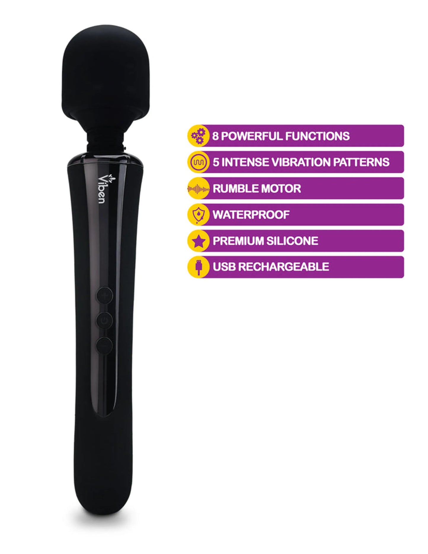 Viben Obsession Intense Large Wand Massager in black, close-up detail view
