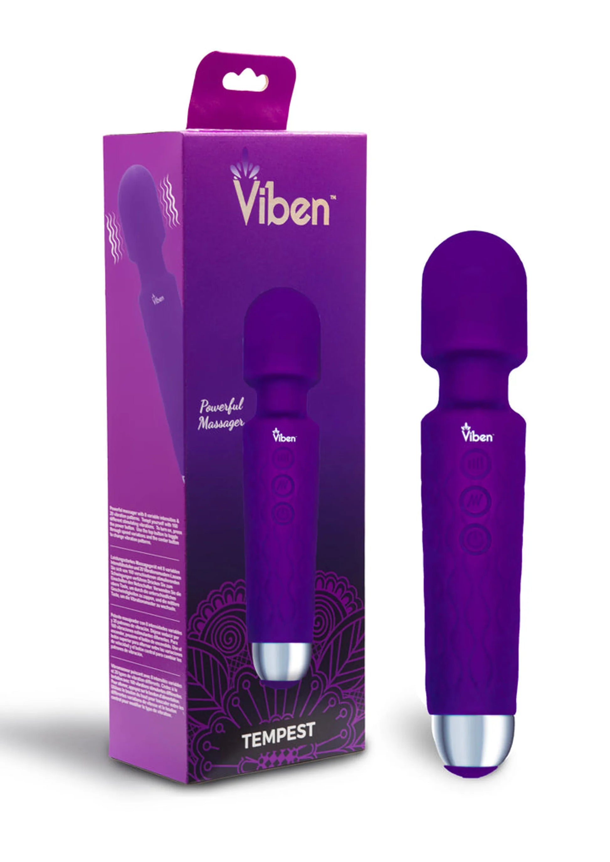 Viben Tempest Intense Wand Massager in violet, close-up detail view