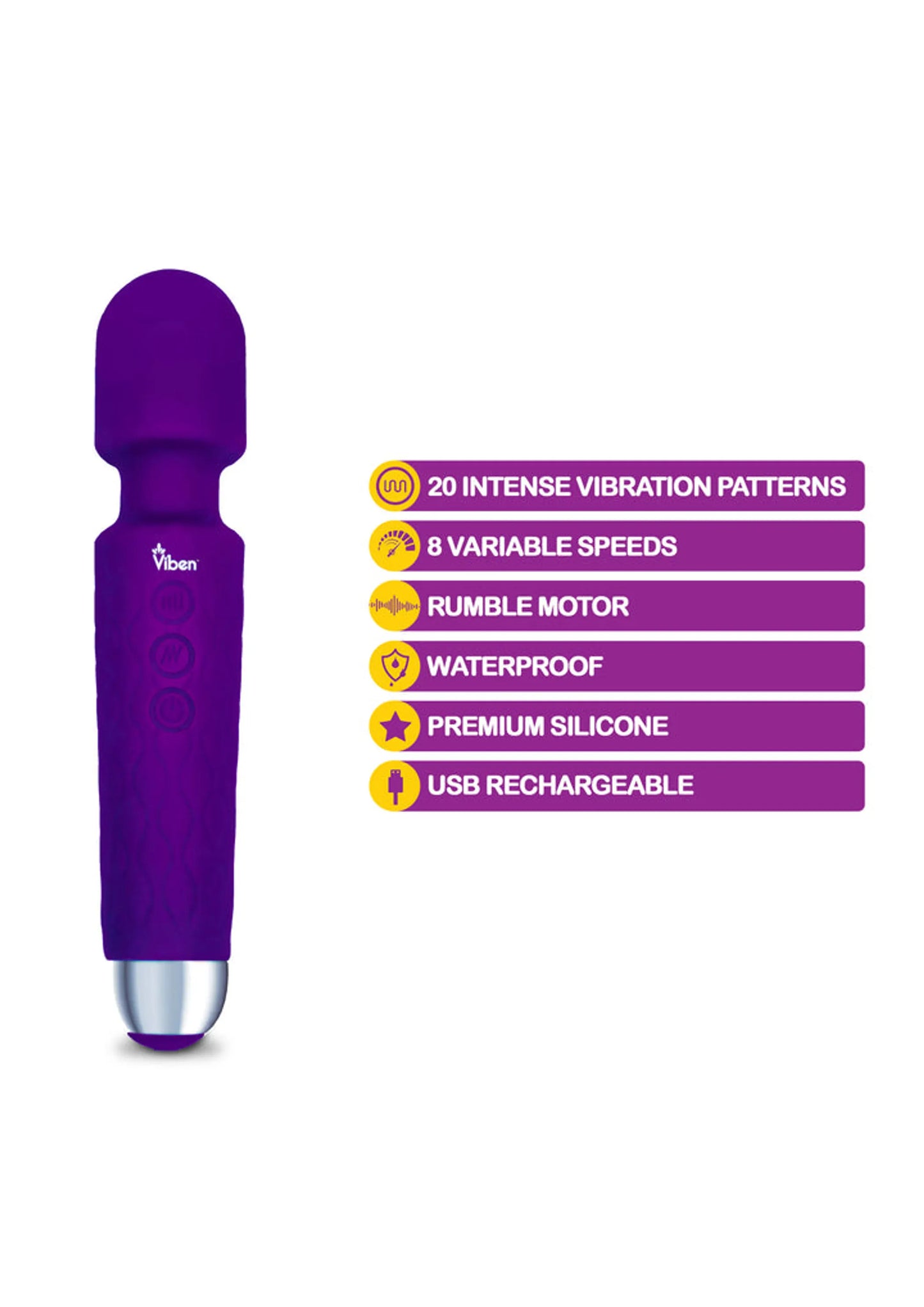 Viben Tempest Intense Wand Massager in violet, retail packaging