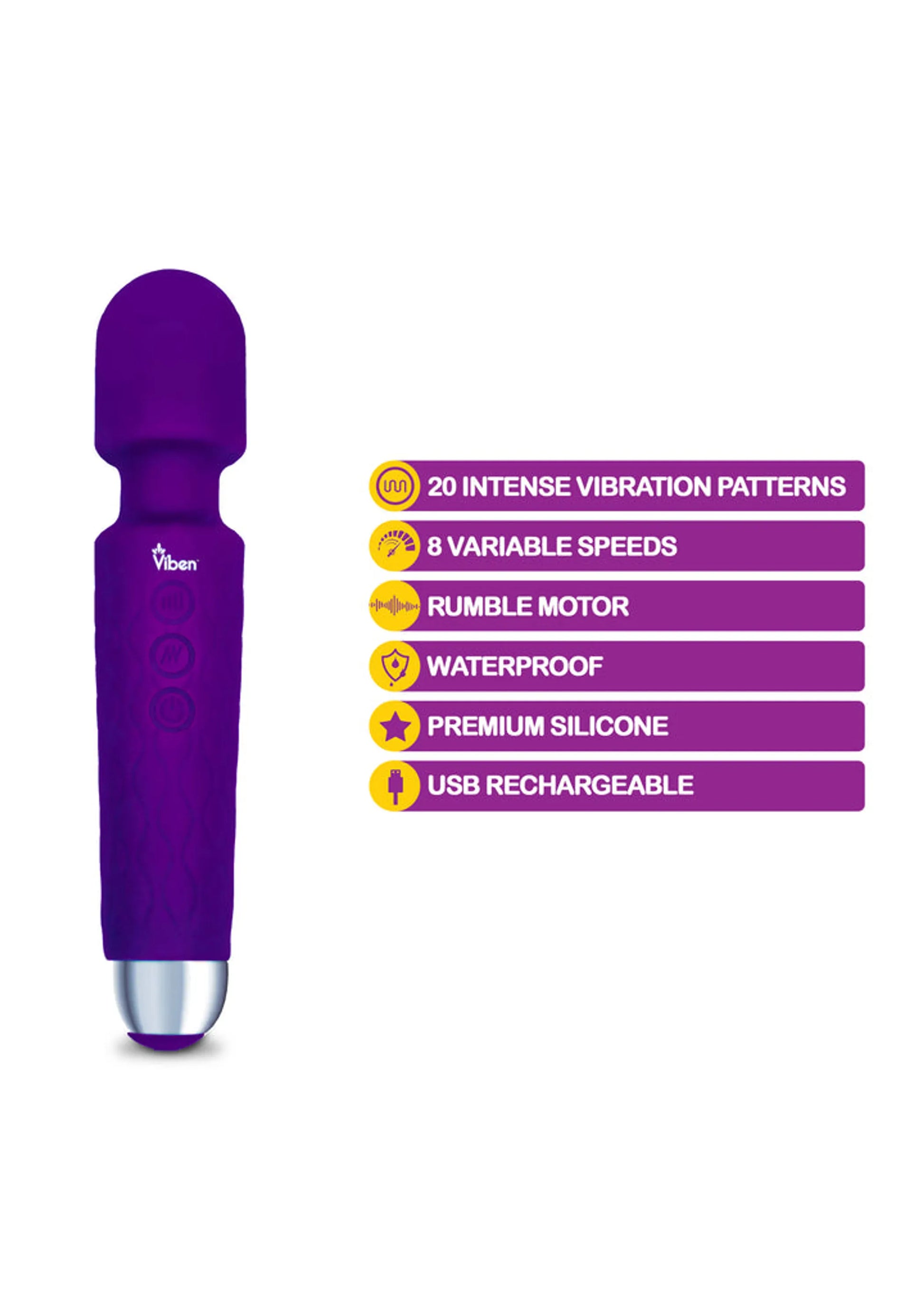 Viben Tempest Intense Wand Massager in violet, retail packaging
