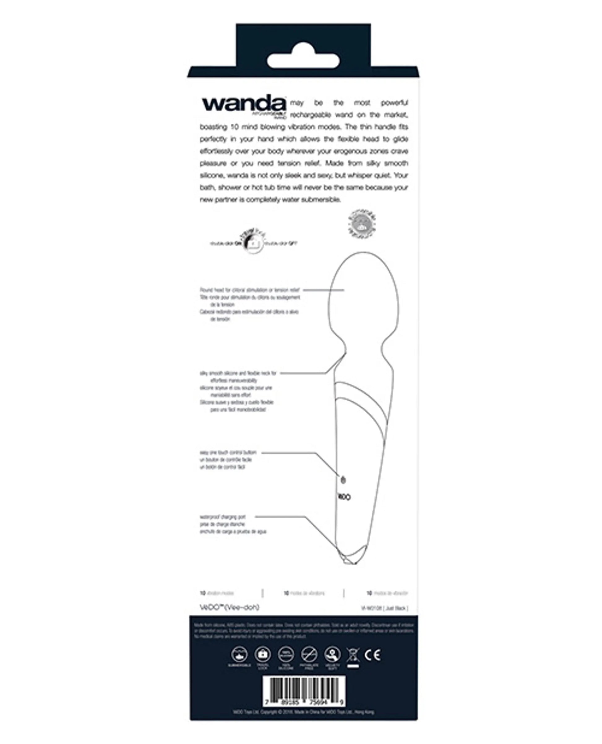 Vedo Wanda Rechargeable Wand Vibe in Just Black, product photo