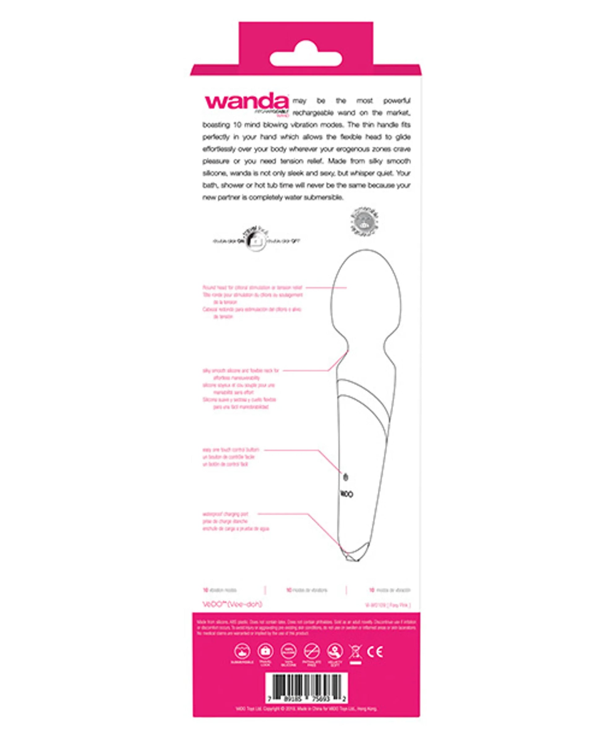 Vedo Wanda rechargeable wand vibrator in foxy pink, product photo
