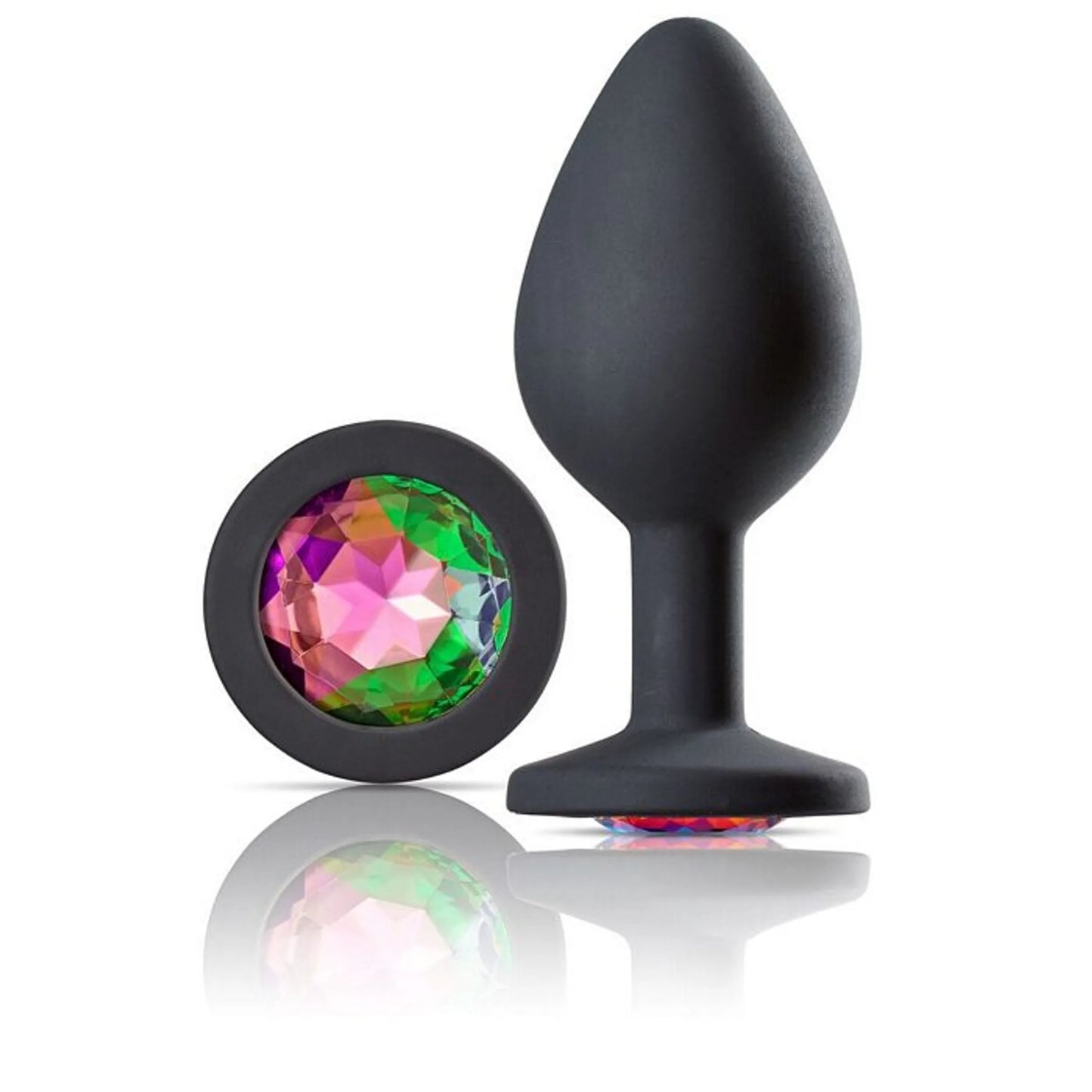 Cloud 9 Gems black silicone anal plug, medium, with gem base, product photo