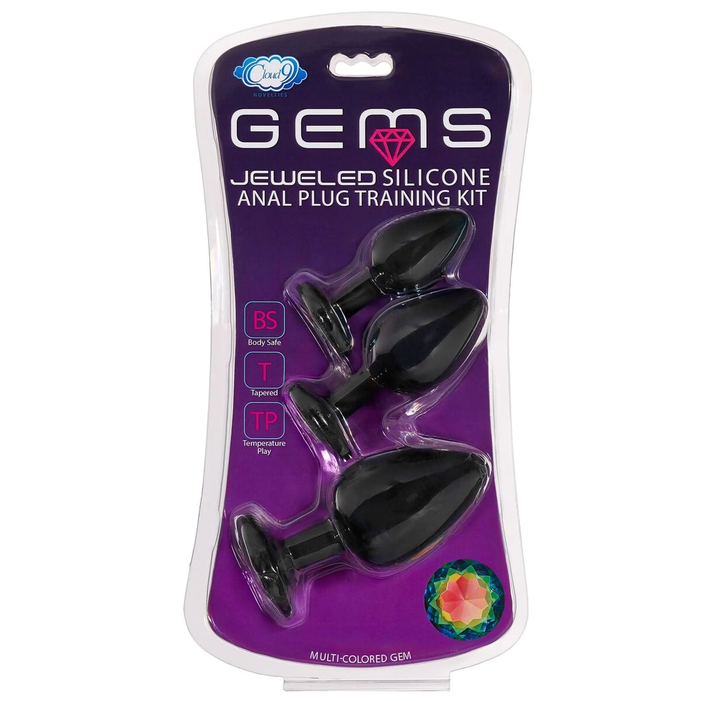 Cloud 9 Gems Black Silicone Anal Plug Training Kit, product photo