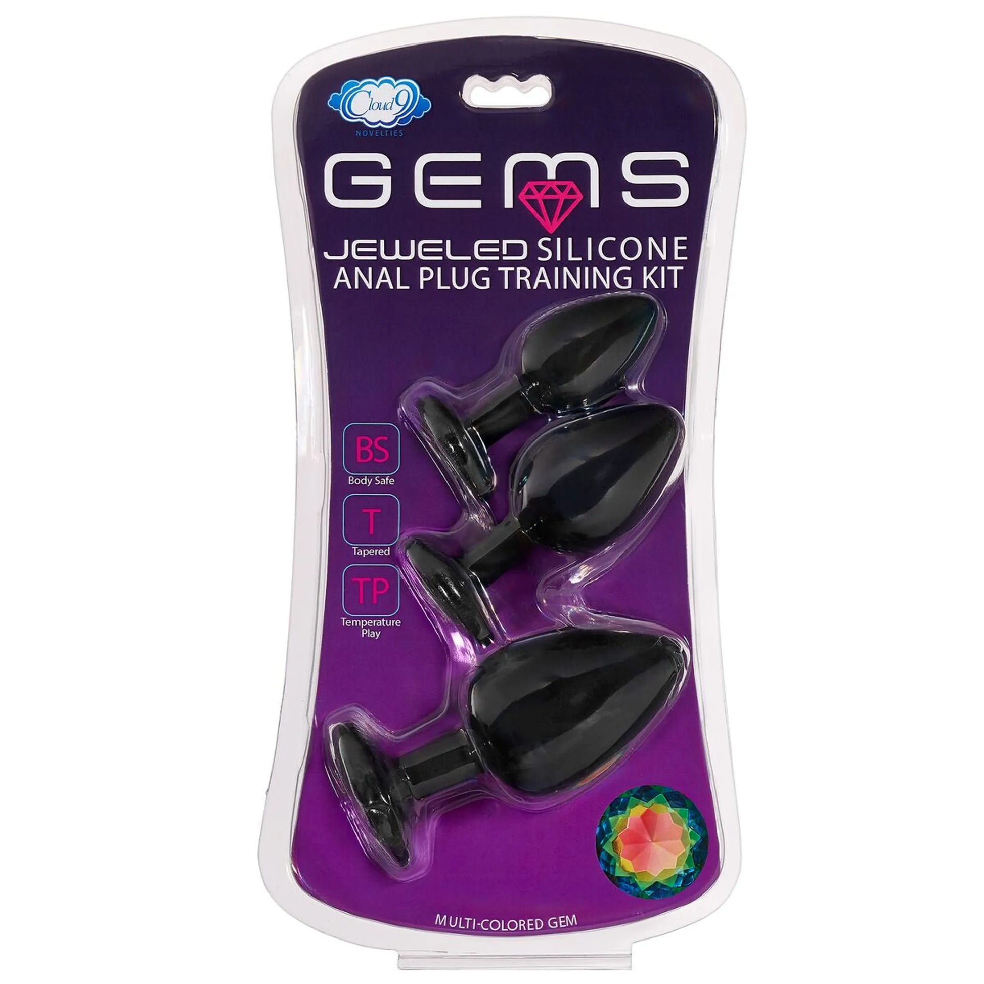 Cloud 9 Gems Black Silicone Anal Plug Training Kit, product photo