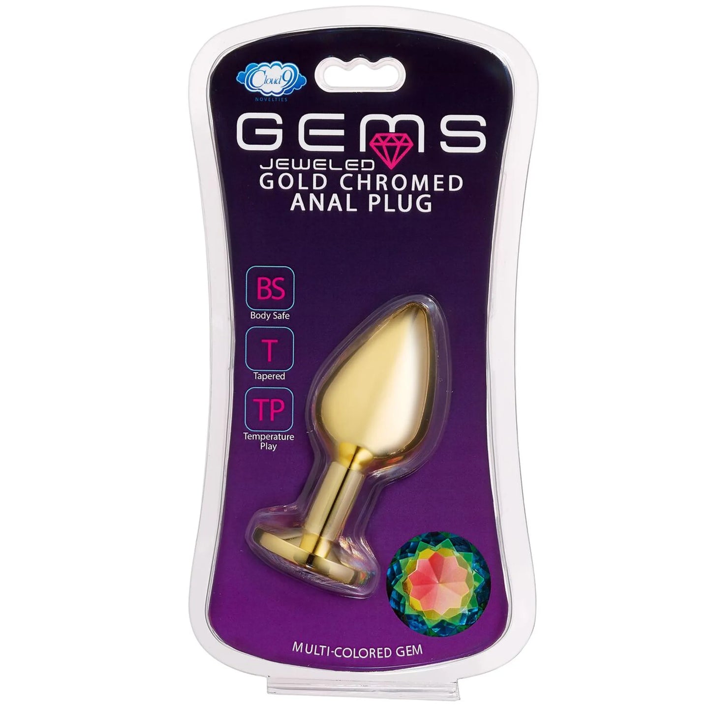 Cloud 9 Gems Gold Anal Plug, medium, retail packaging