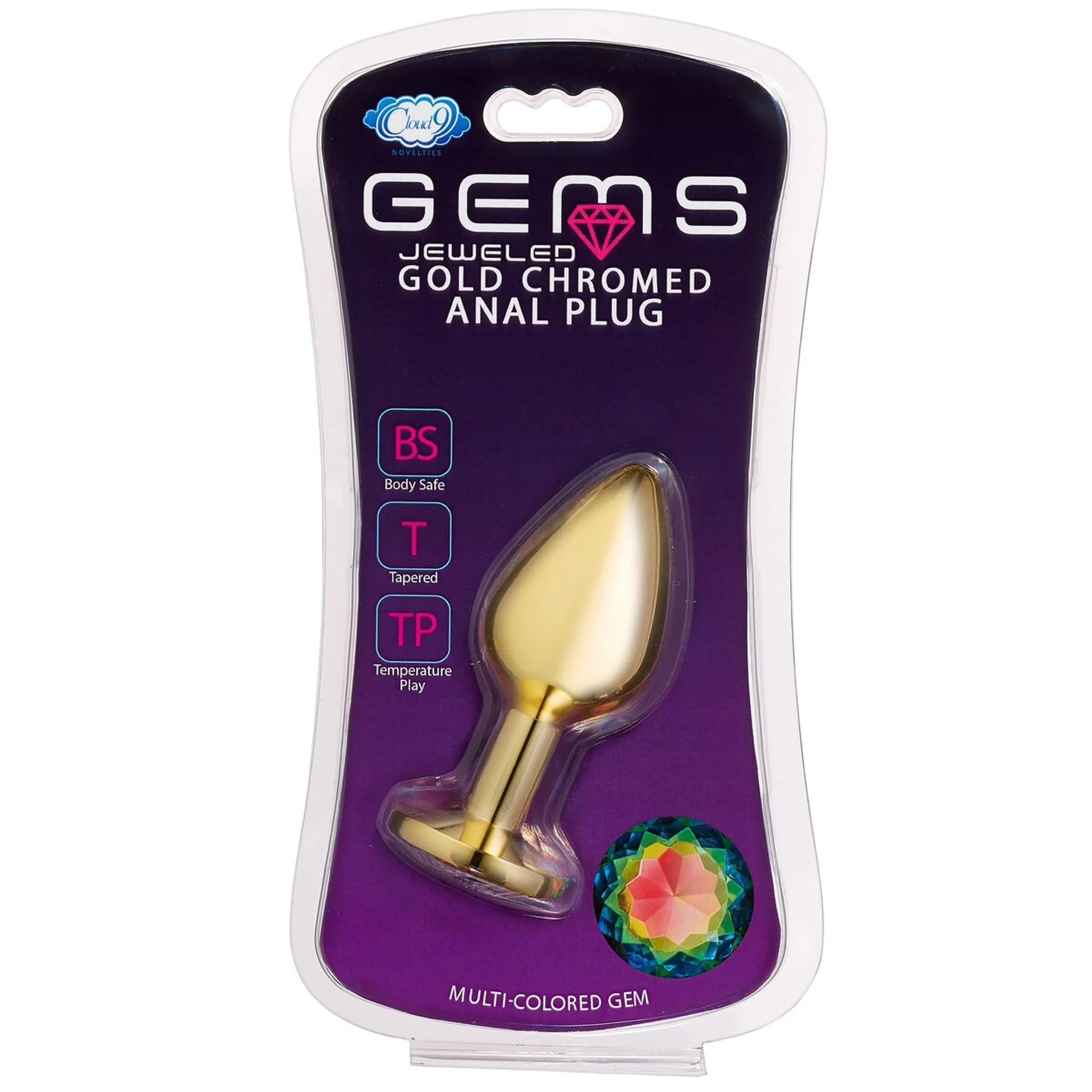 Cloud 9 Gems Gold Anal Plug, medium, retail packaging