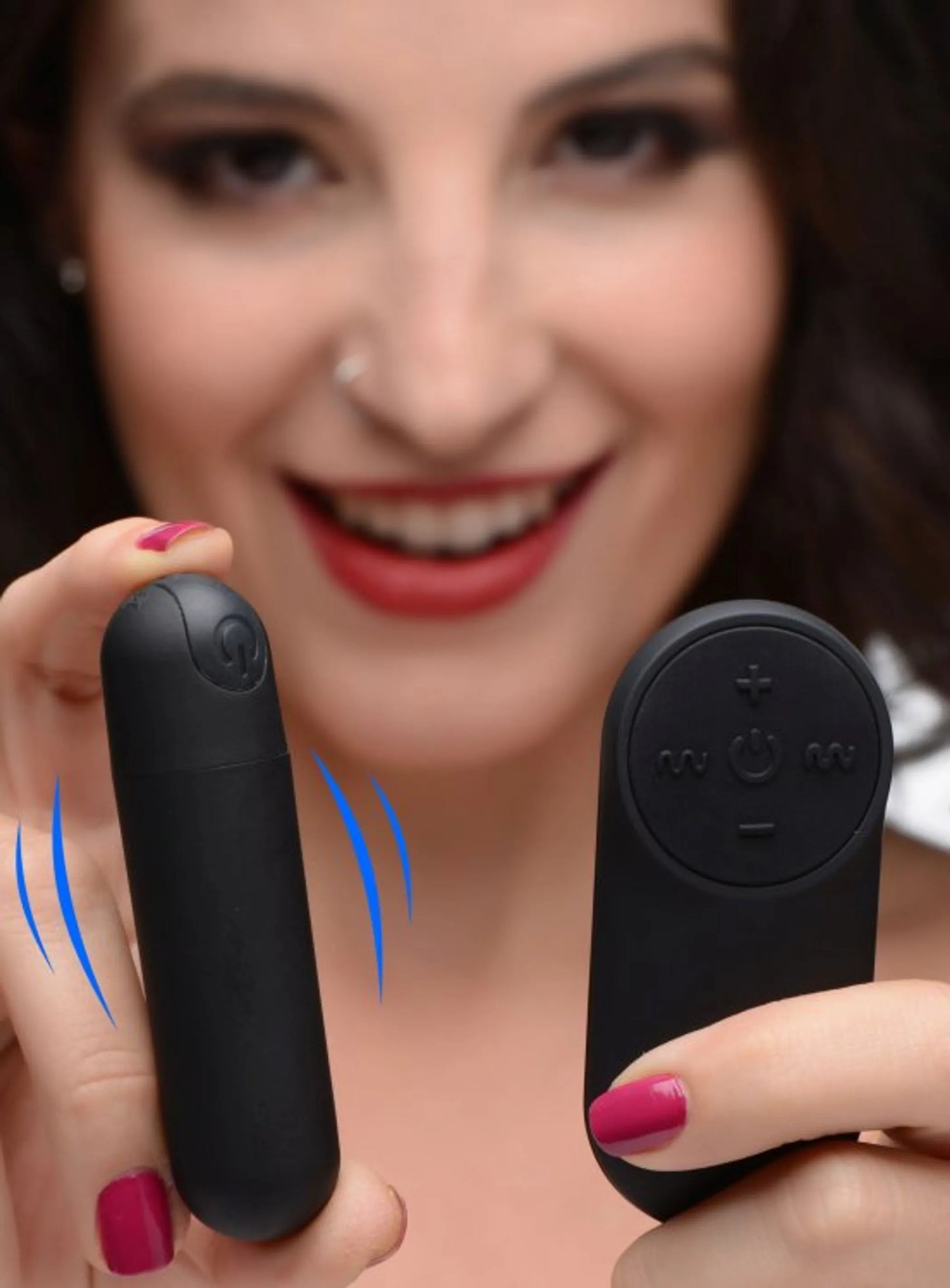 XR Brands Bang! vibrating bullet in black with remote control, product photo