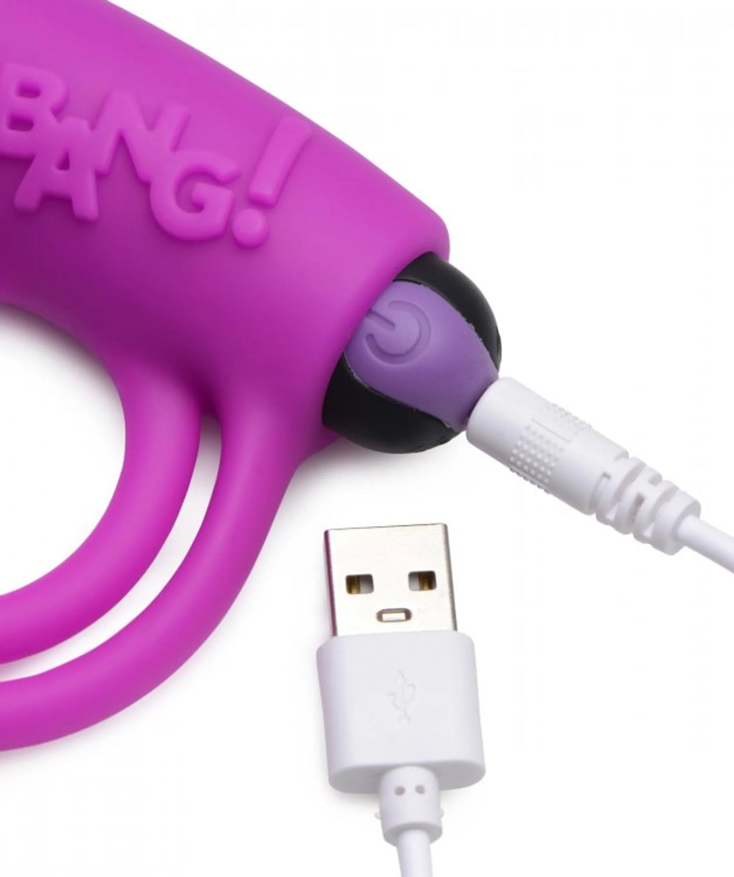 Bang! Silicone Cock Ring & Bullet with remote in purple by XR Brands, additional angle view