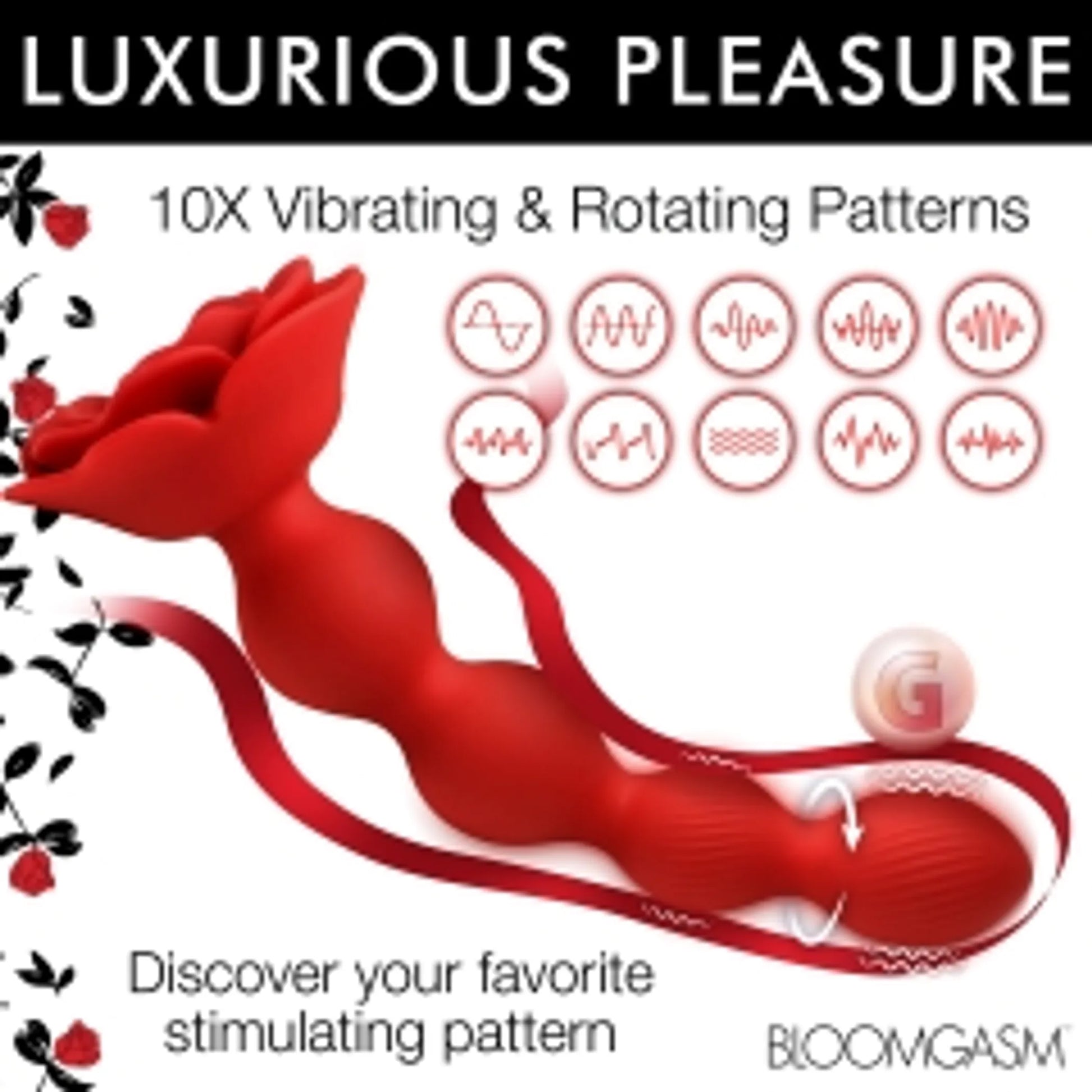 Bloomgasm Rose Twirl Vibrating & Rotating Anal Beads by XR Brands, product photo
