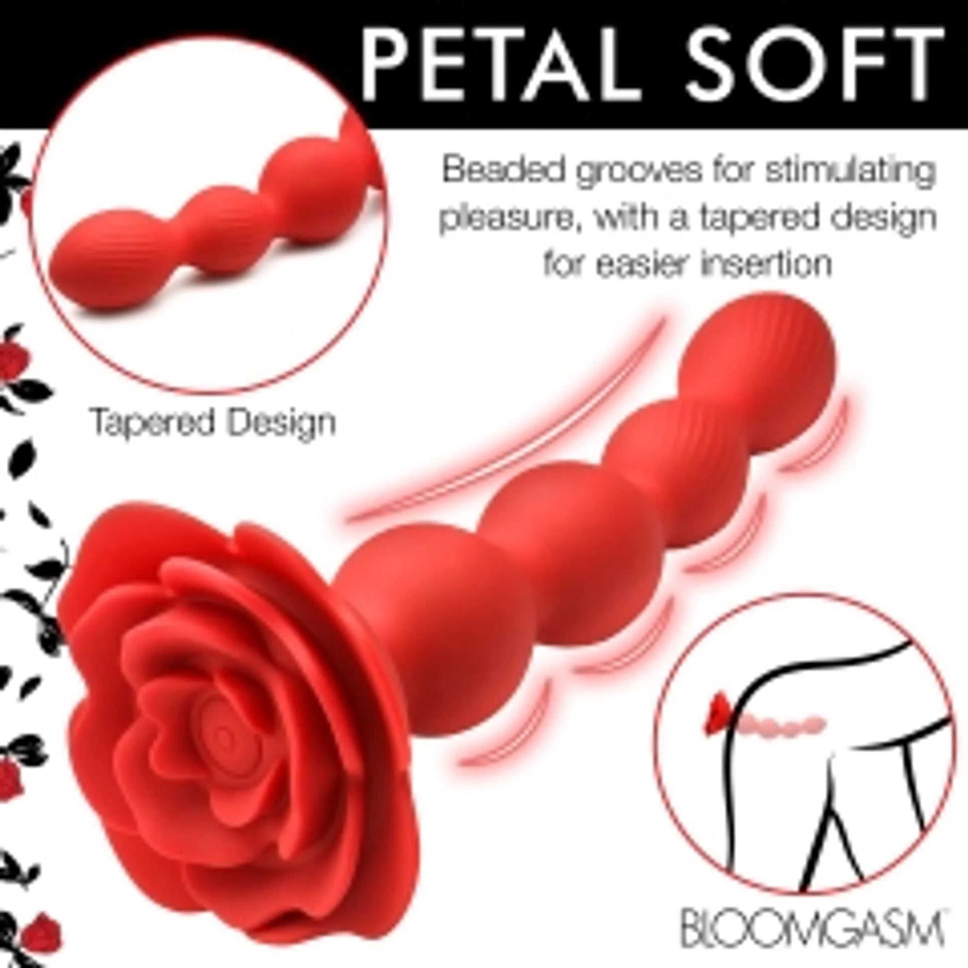 Bloomgasm Rose Twirl Vibrating & Rotating Anal Beads by XR Brands, retail packaging