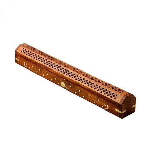 Celestial Wood Incense And Cone Burner, Ash Catcher With Storage